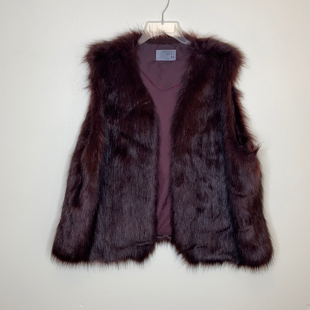 Maroon and Black Amazing Quality Faux Fur Vest